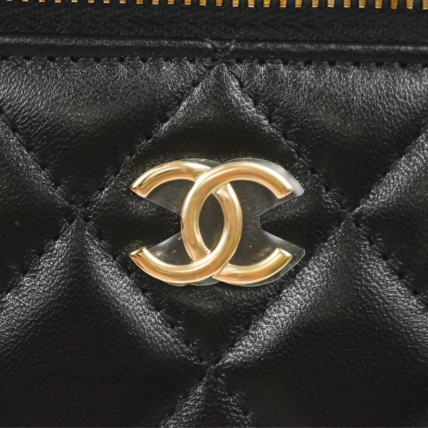 Chanel Vanity Rectangular Top Handle Black Lambskin Gold Hardware