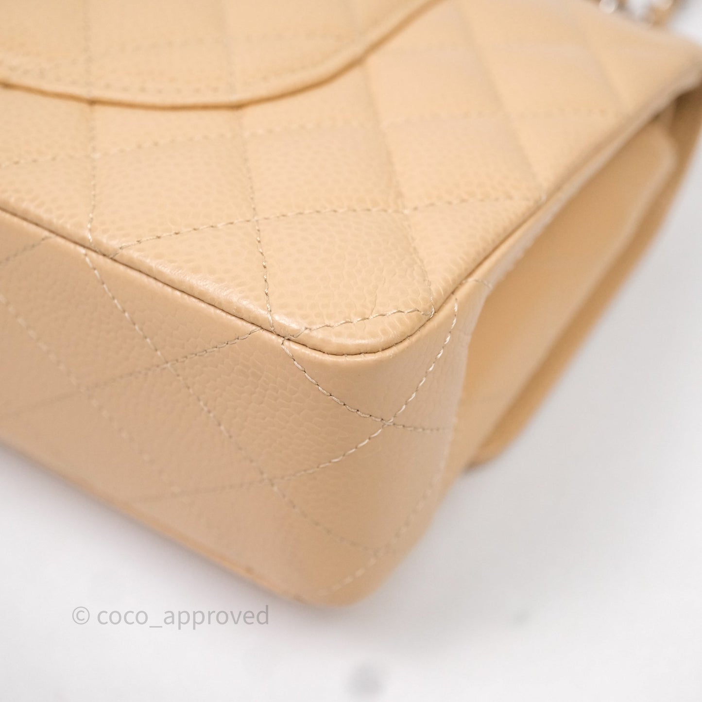 Chanel Classic M/L Medium Flap Quilted Beige Caviar Silver Hardware