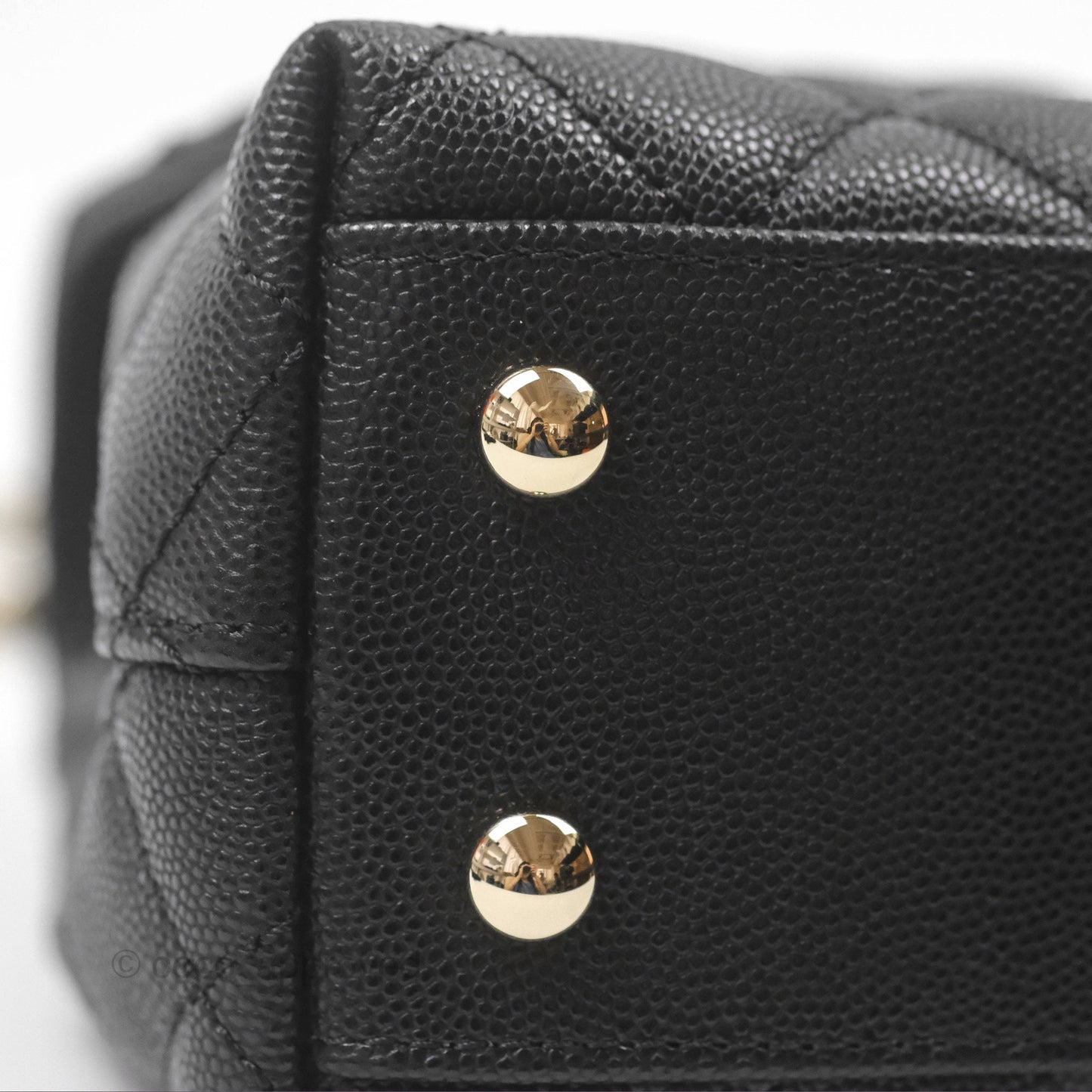 Chanel Small Coco Handle Quilted Black Caviar Gold Hardware Embossed Lizard Handle