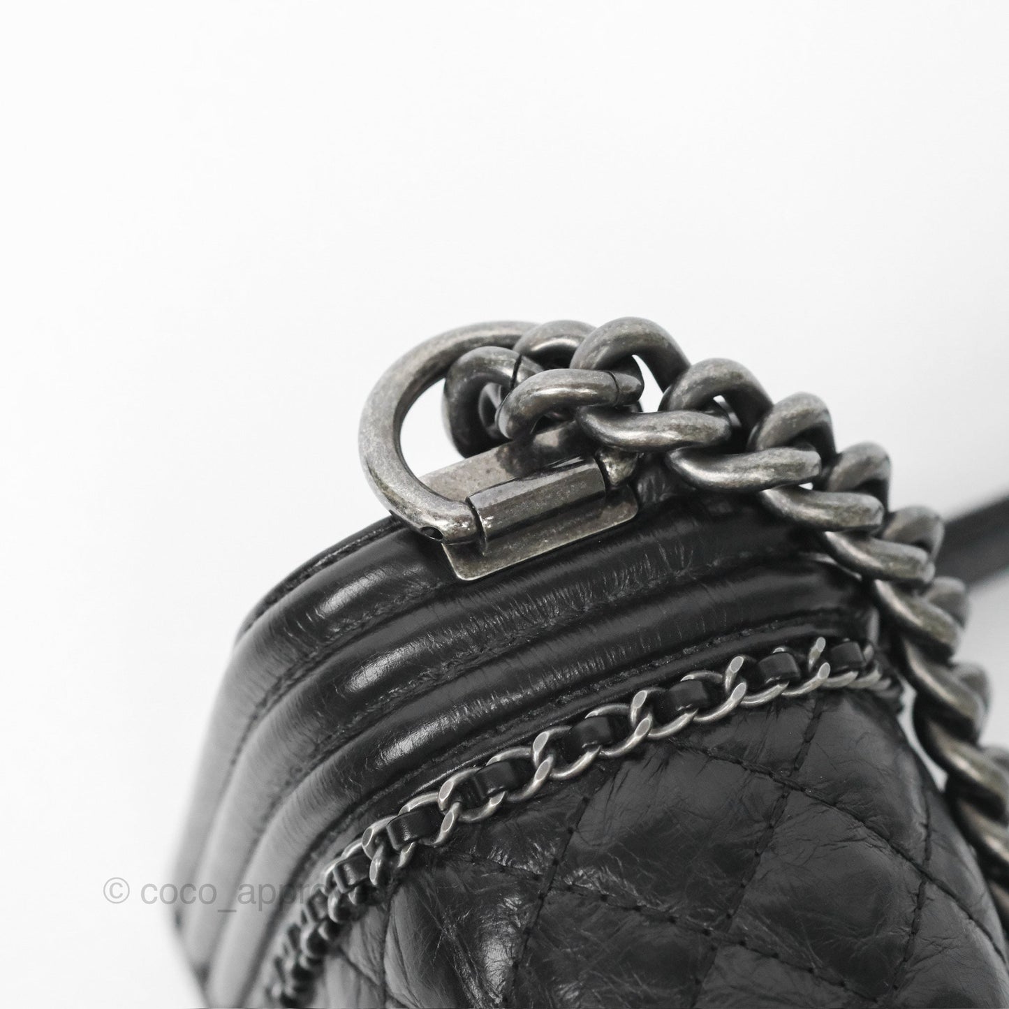 Chanel Small Chain Around Boy Quilted Black Aged Calfskin Ruthenium Hardware