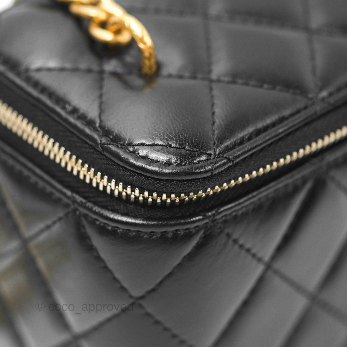 Chanel Vanity with Adjustable Chain Black Lambskin Aged Gold Hardware