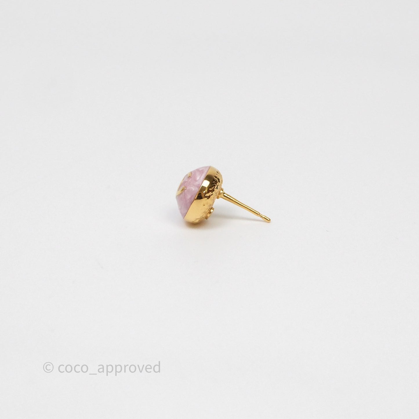 Chanel CC Pink Round Earrings Gold Tone 26C