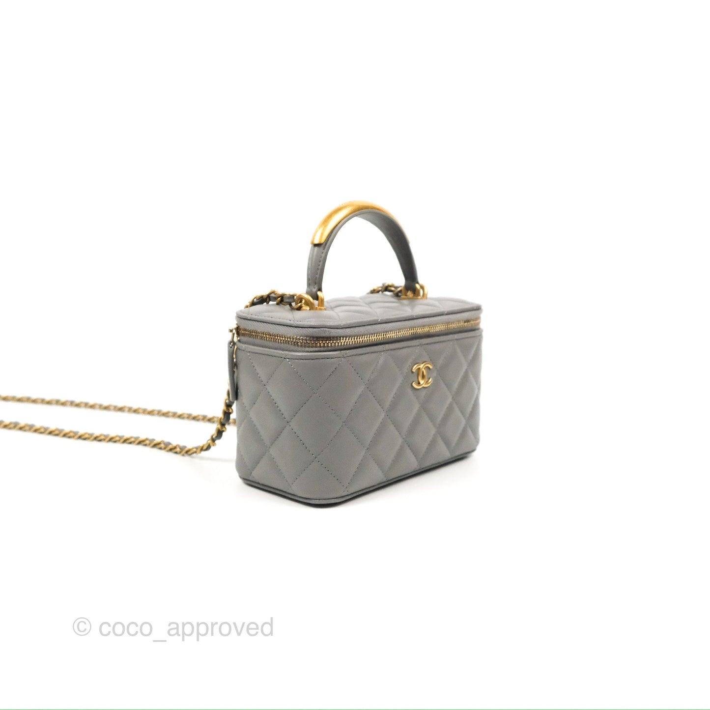 Chanel Vanity Rectangular Metal Top Handle Grey Lambskin Aged Gold Hardware