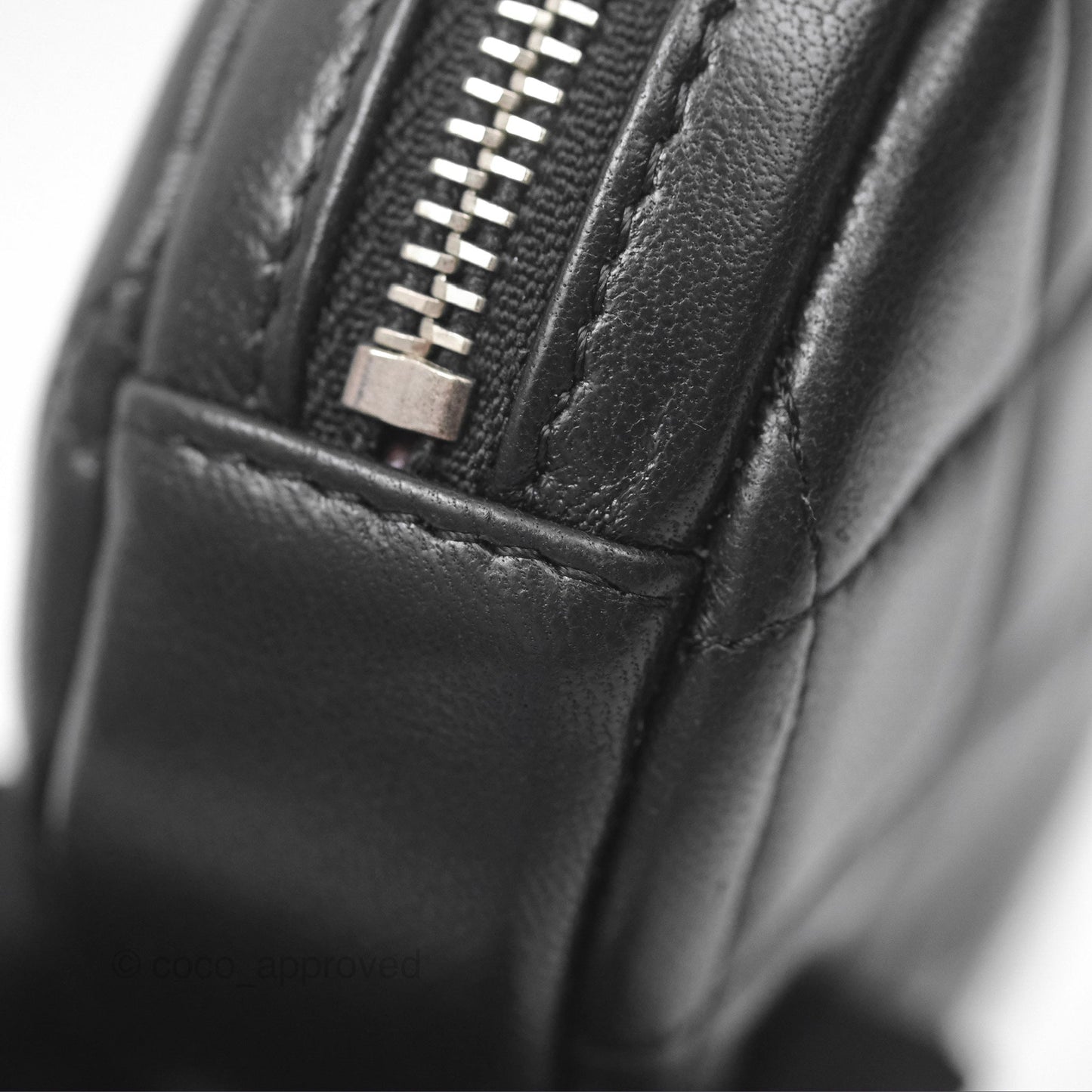 Chanel Quilted CC Round Coin Purse Black Lambskin Silver Hardware