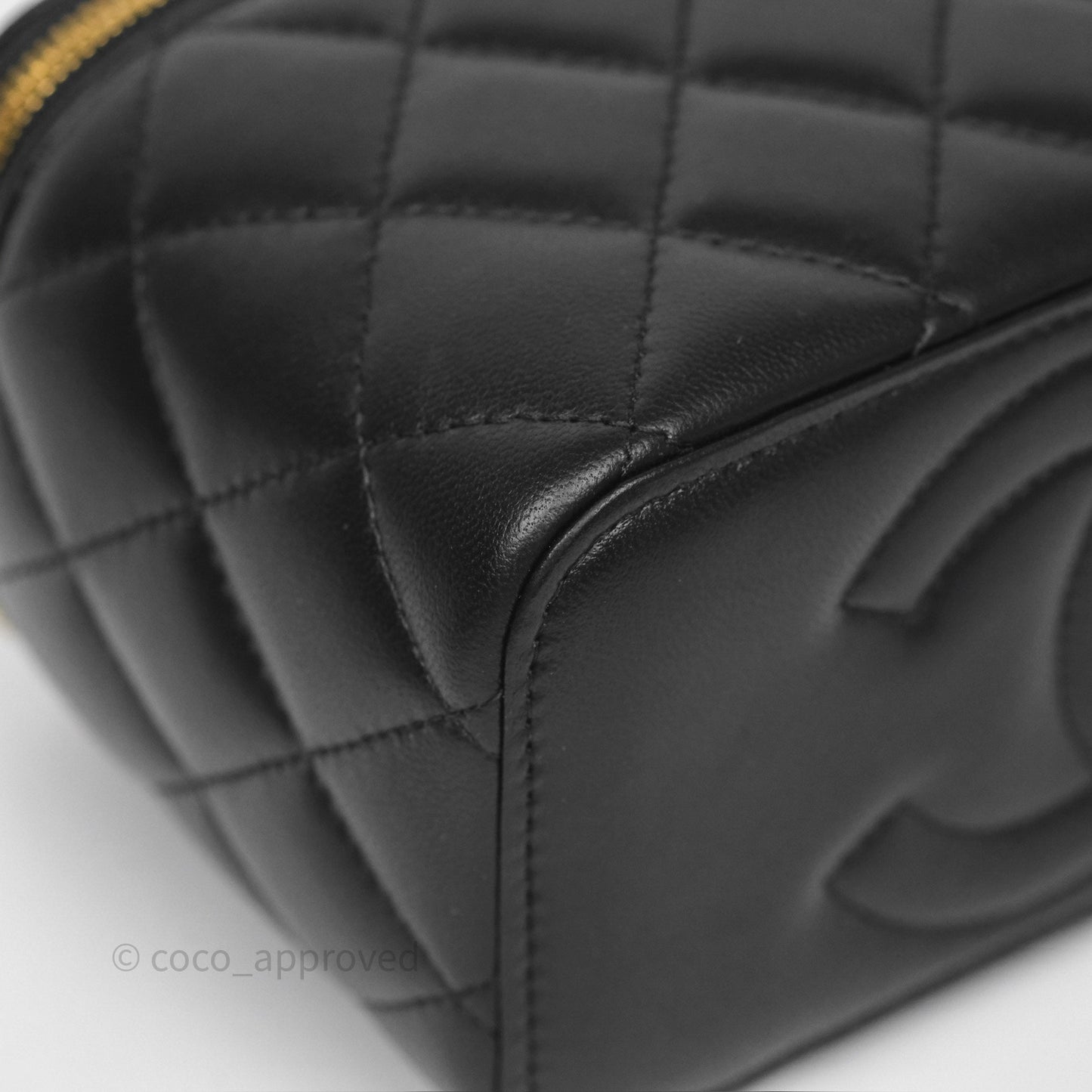 Chanel Vanity with COCO Heart Chain Black Lambskin Aged Gold Hardware