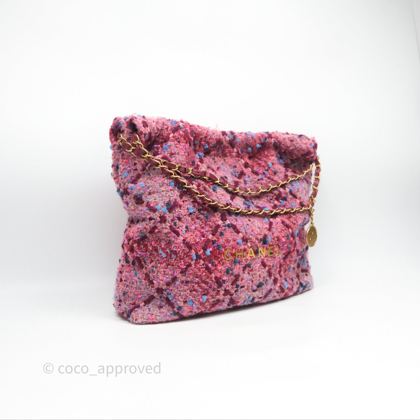 Chanel 22 Medium Tweed Pink Aged Gold Hardware