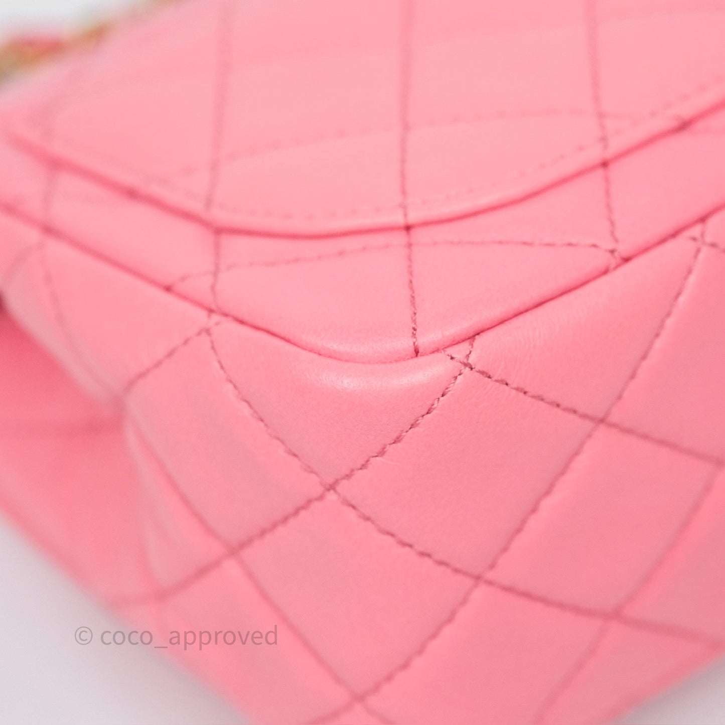 Chanel Pearl Crush Mini Square Quilted Pink Lambskin Aged Gold Hardware