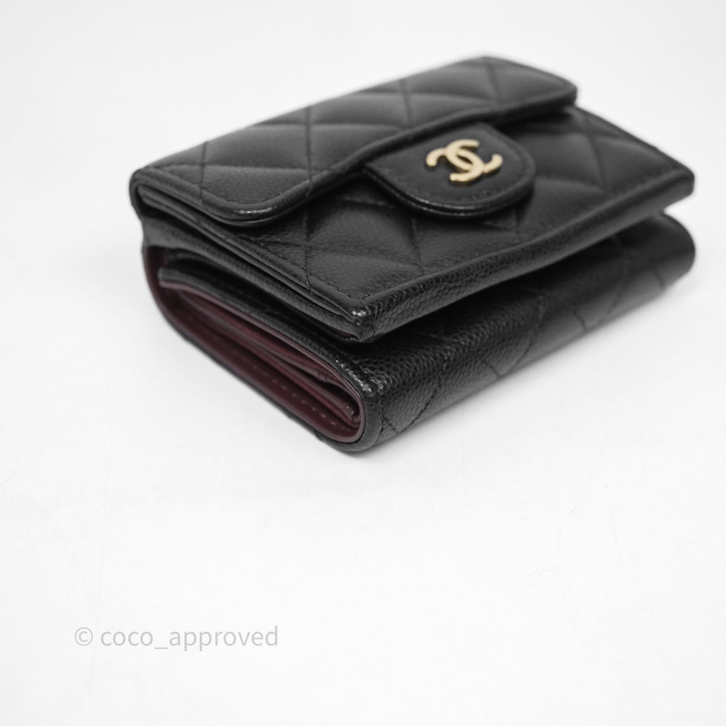 Chanel Small Classic Trifold Wallet Quilted Black Caviar Gold Hardware