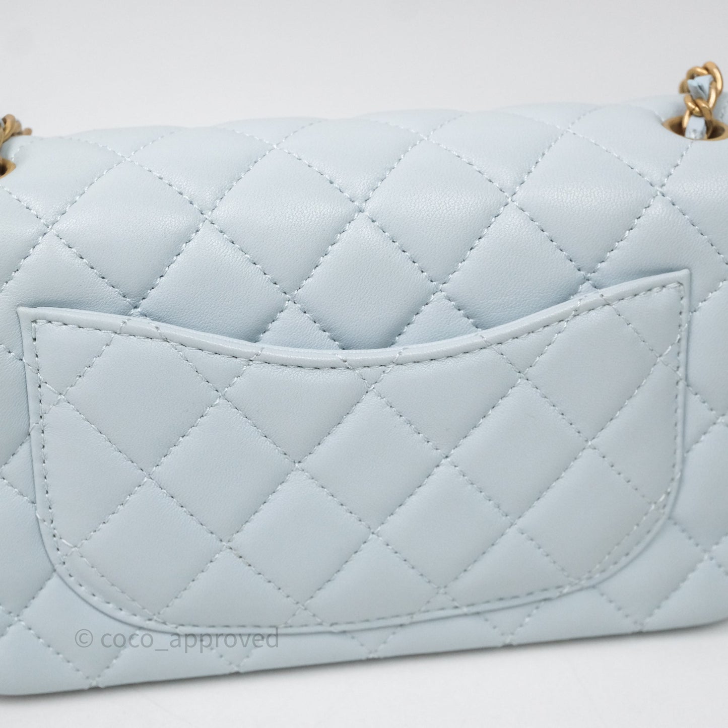 Chanel Pearl Crush Mini Rectangular Light Blue Lambskin Aged Gold Hardware