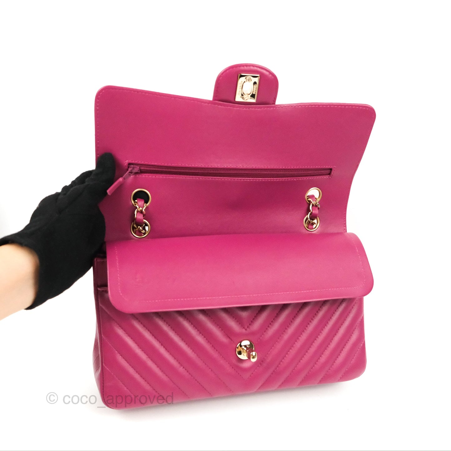 Chanel Medium Classic Flap Chevron Plum Pink Lambskin Gold Hardware