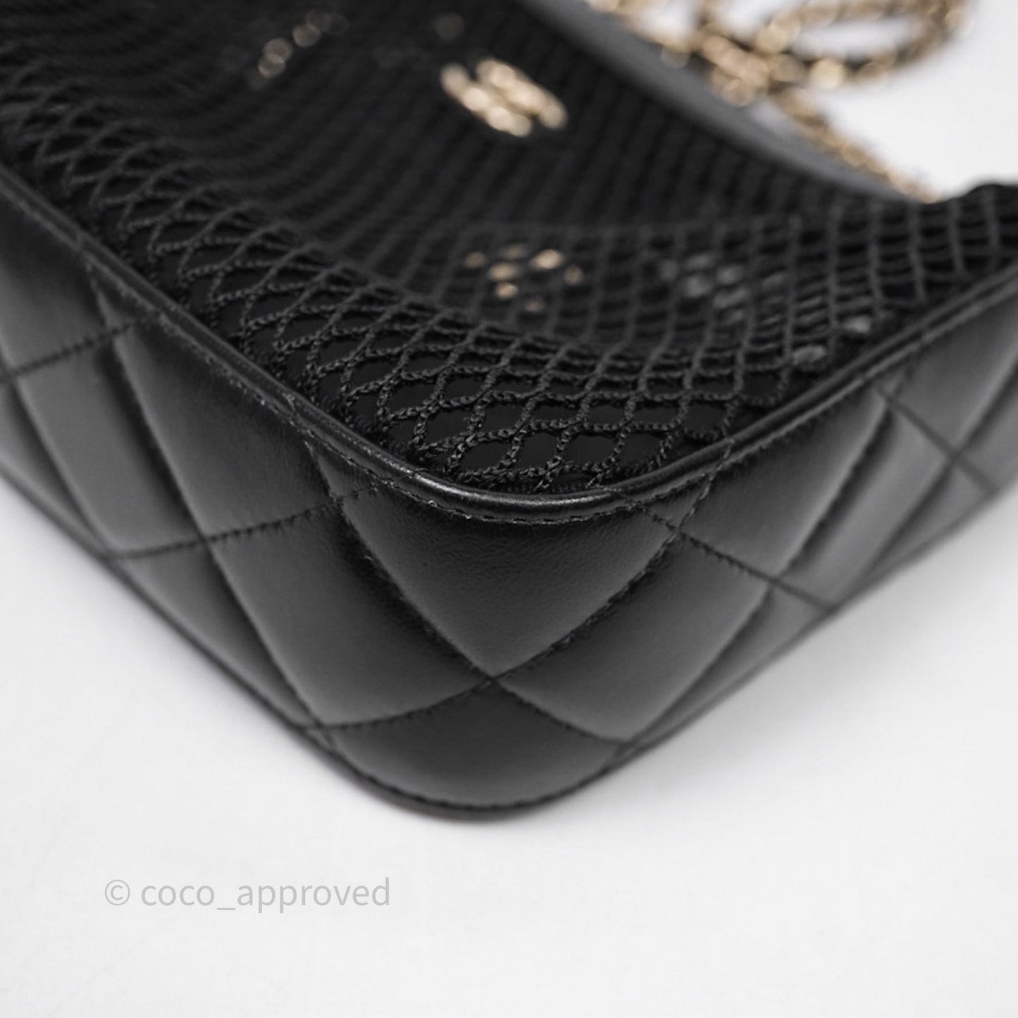 Chanel Mesh Clutch With Chain Black Shiny Lambskin Gold Hardware