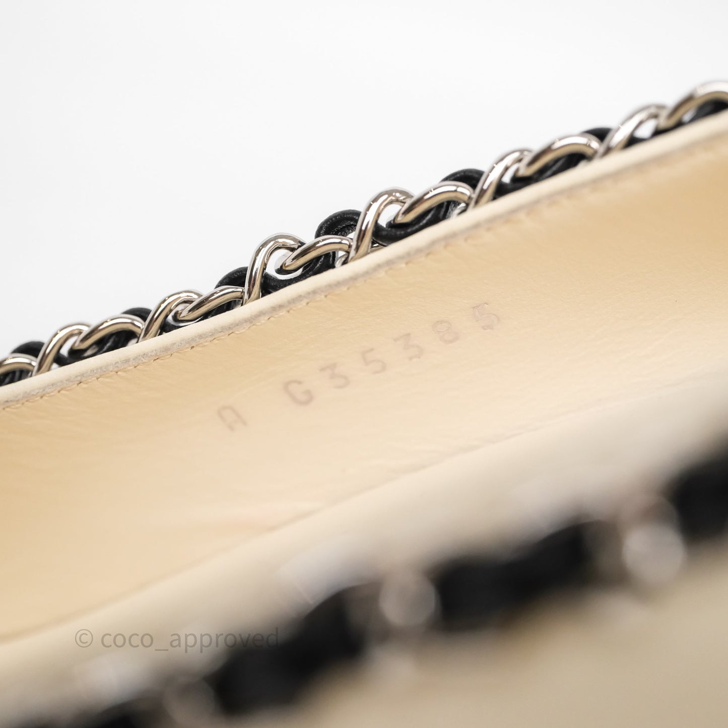 Chanel Classic Heels White With Black Leather Chain Size 36.5