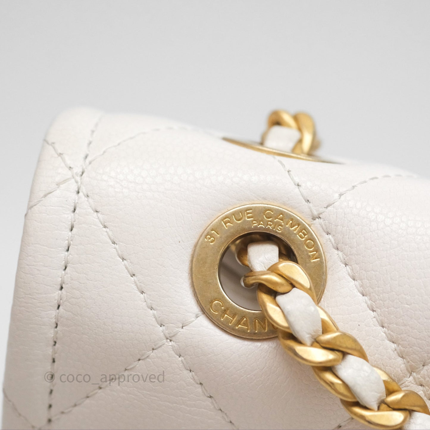 Chanel Large Quilted Sweet Classic Flap White Caviar Aged Gold Hardware