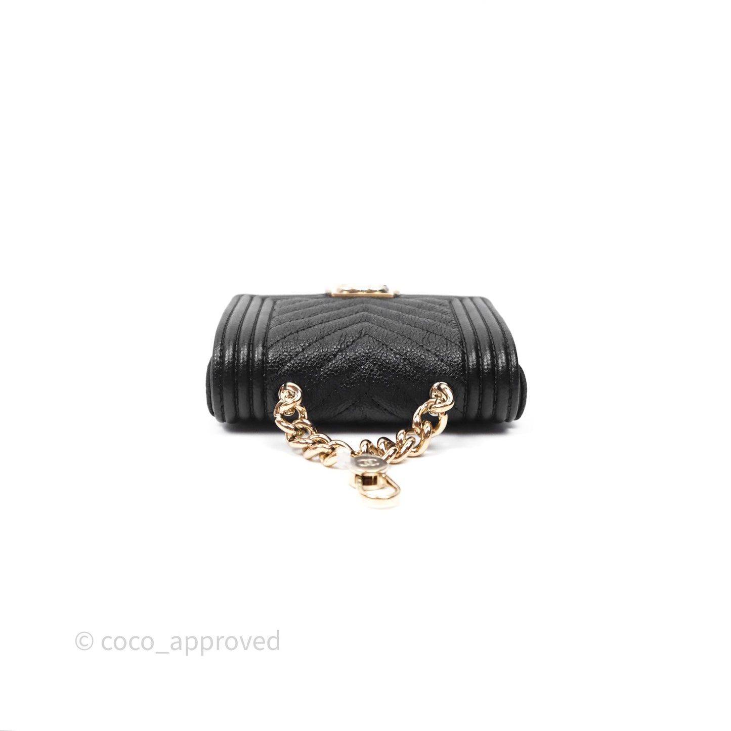 Chanel Chevron Mini Boy Belt Bag Black Caviar Gold Hardware