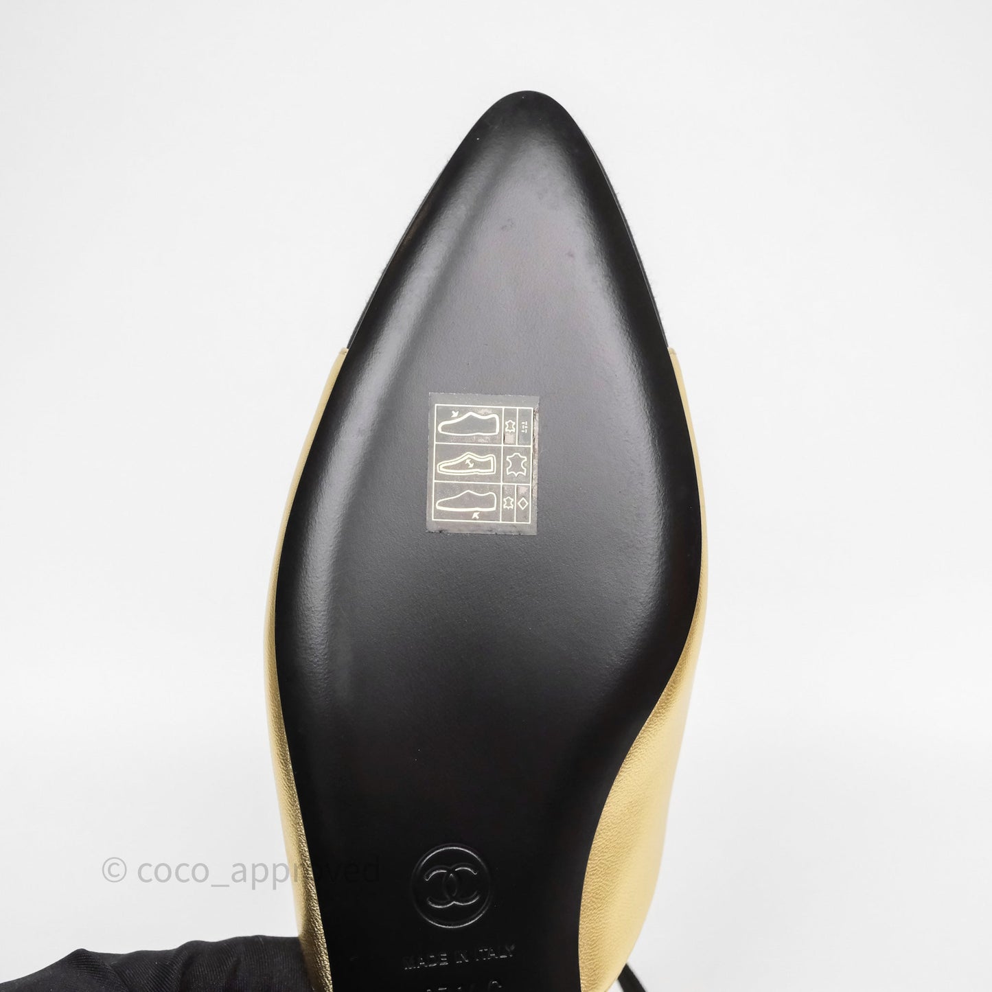 Chanel Bow Two-Tone Slingback Flats Gold/ Black Size 37.5