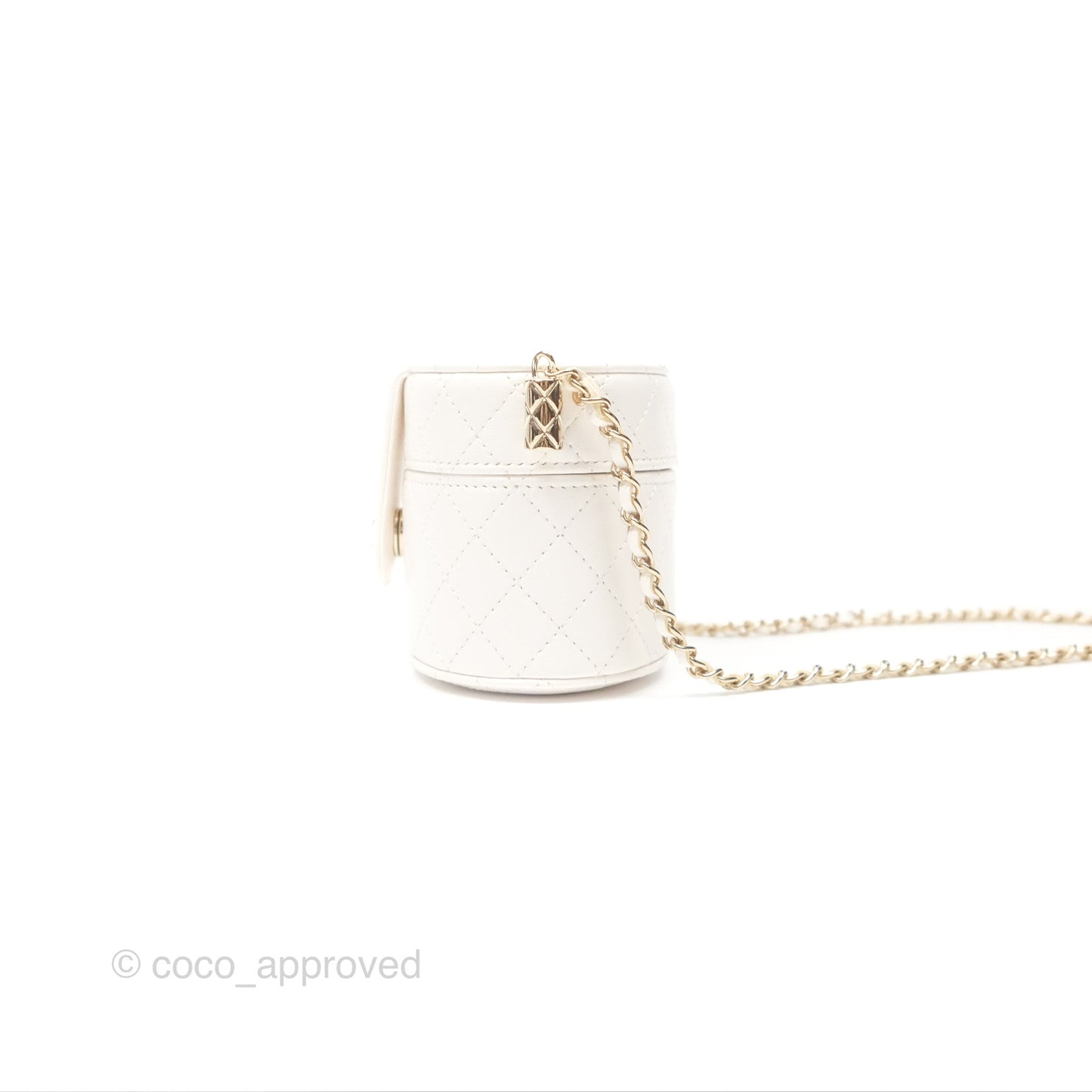 Chanel Quilted Round Vanity Clutch With Chain Lambskin White Gold Hardware