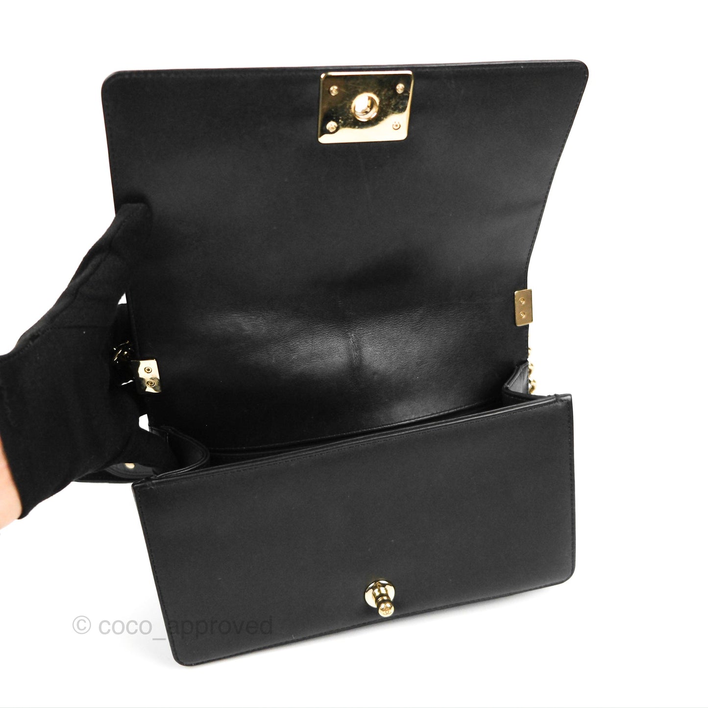 Chanel Medium Boy Chevron Black Calfskin Gold Hardware