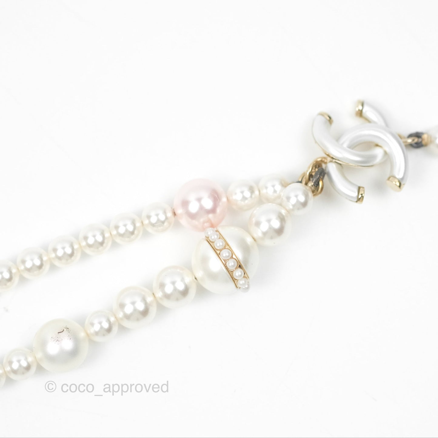 Chanel CC Pearl Double Necklace Gold Tone 17K