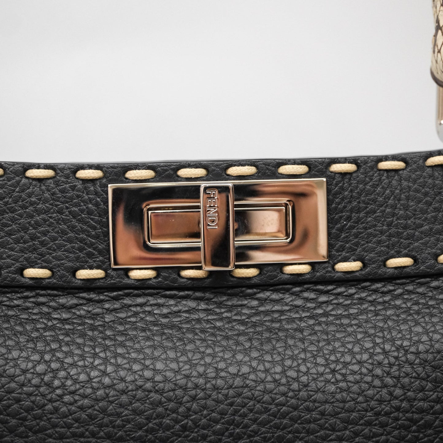Fendi Peekaboo ISeeU Python Handle Handbag Black Calfskin Silver Hardware