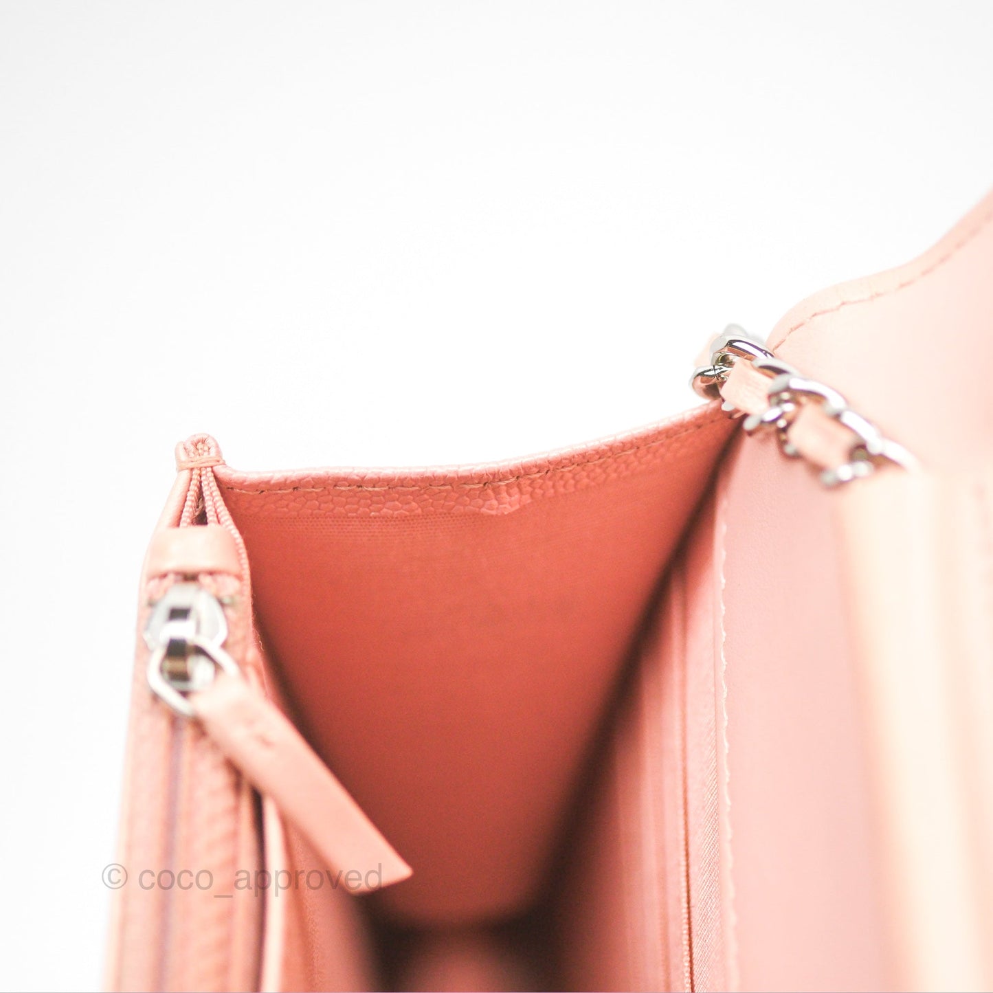 Chanel Mademoiselle Wallet On Chain WOC Chevron Iridescent Pink Caviar Silver Hardware