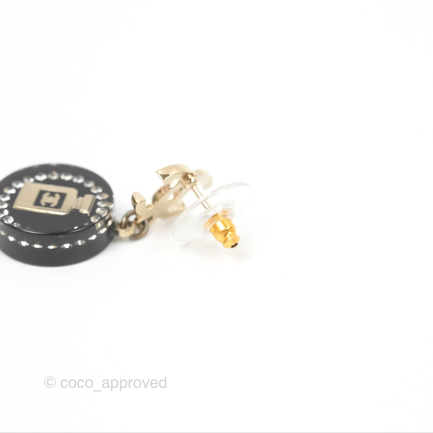 Chanel CC Resin Crystal Drop Earrings Black Gold Tone 20C