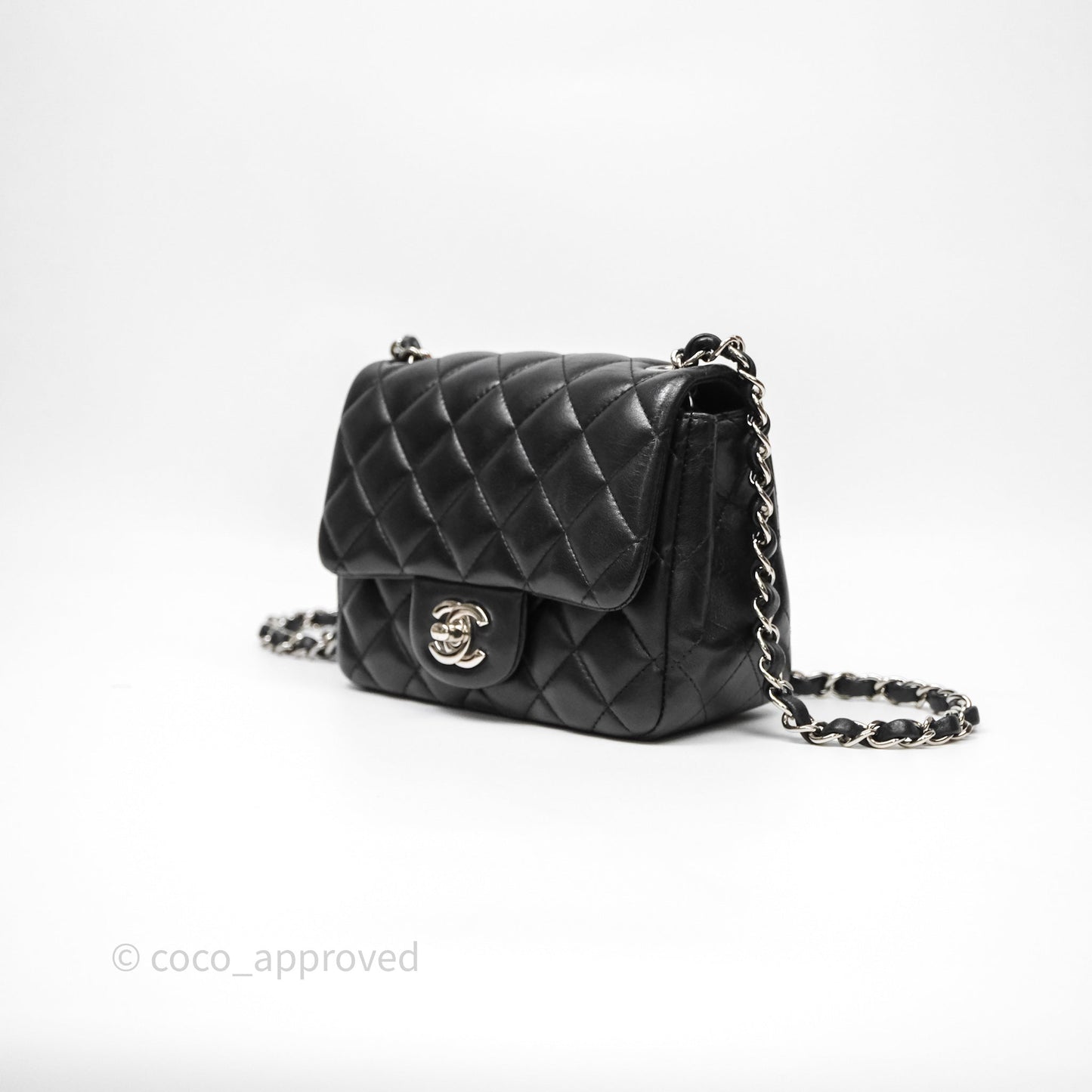 Chanel Mini Square Quilted Black Lambskin Silver Hardware
