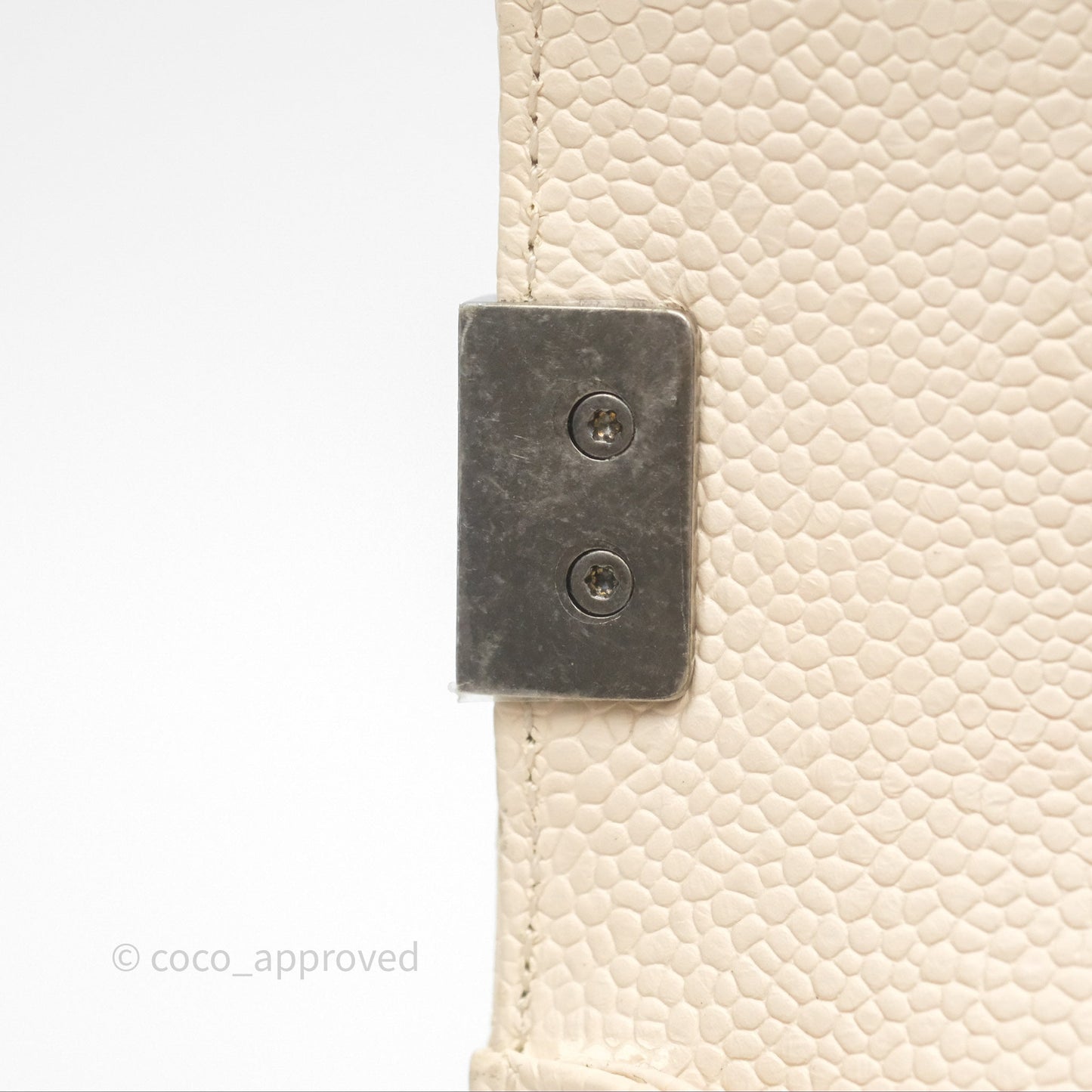 Chanel Small Boy Chevron Beige Caviar Ruthenium Hardware
