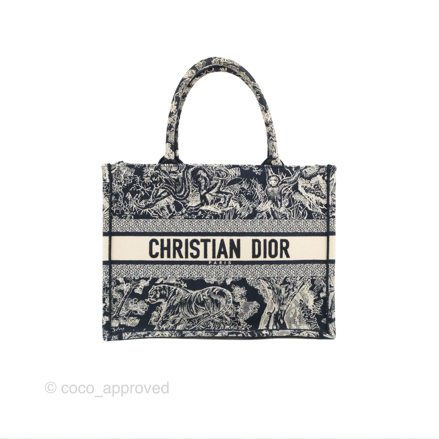 Christian Dior Embroidered Toile De Jouy Small Canvas Book Tote Navy