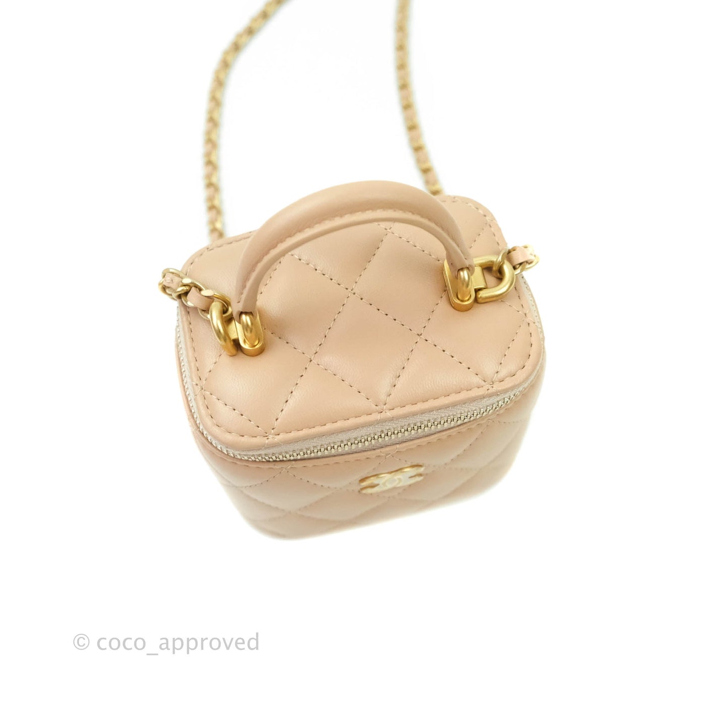 Chanel Small Quilted Vanity With Chain Beige Lambskin Aged Gold Hardware