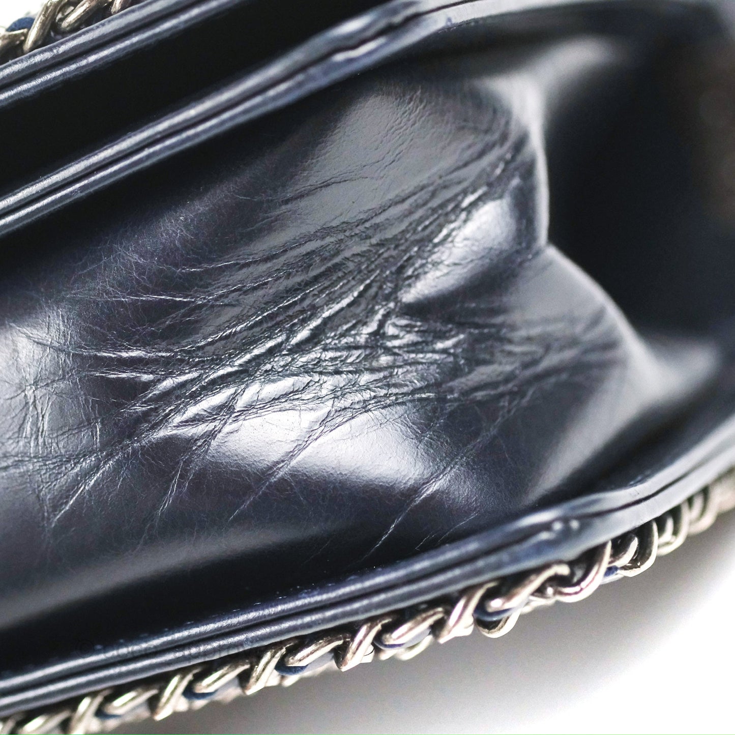 Chanel Small Chain Around Boy Dark Navy Glazed Calfskin Ruthenium Hardware