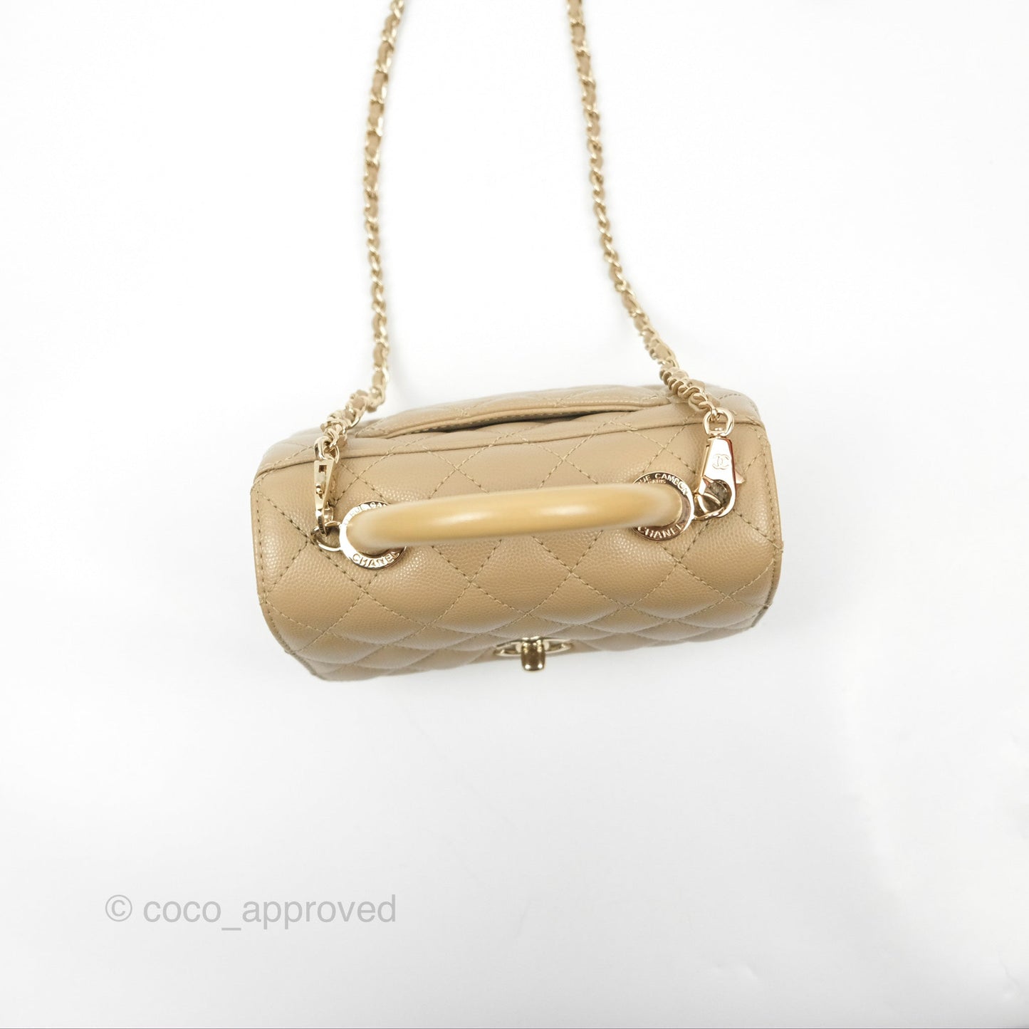 Chanel Mini Coco Handle Quilted Dark Beige Caviar Gold Hardware