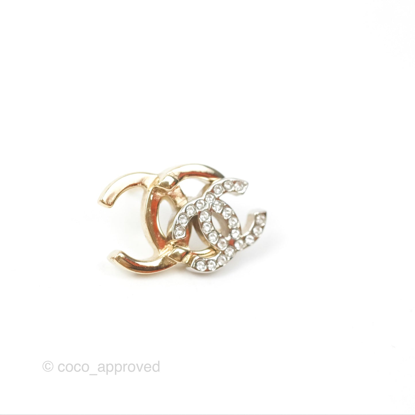 Chanel Double Crystal CC Earrings Silver & Gold Tone 21A