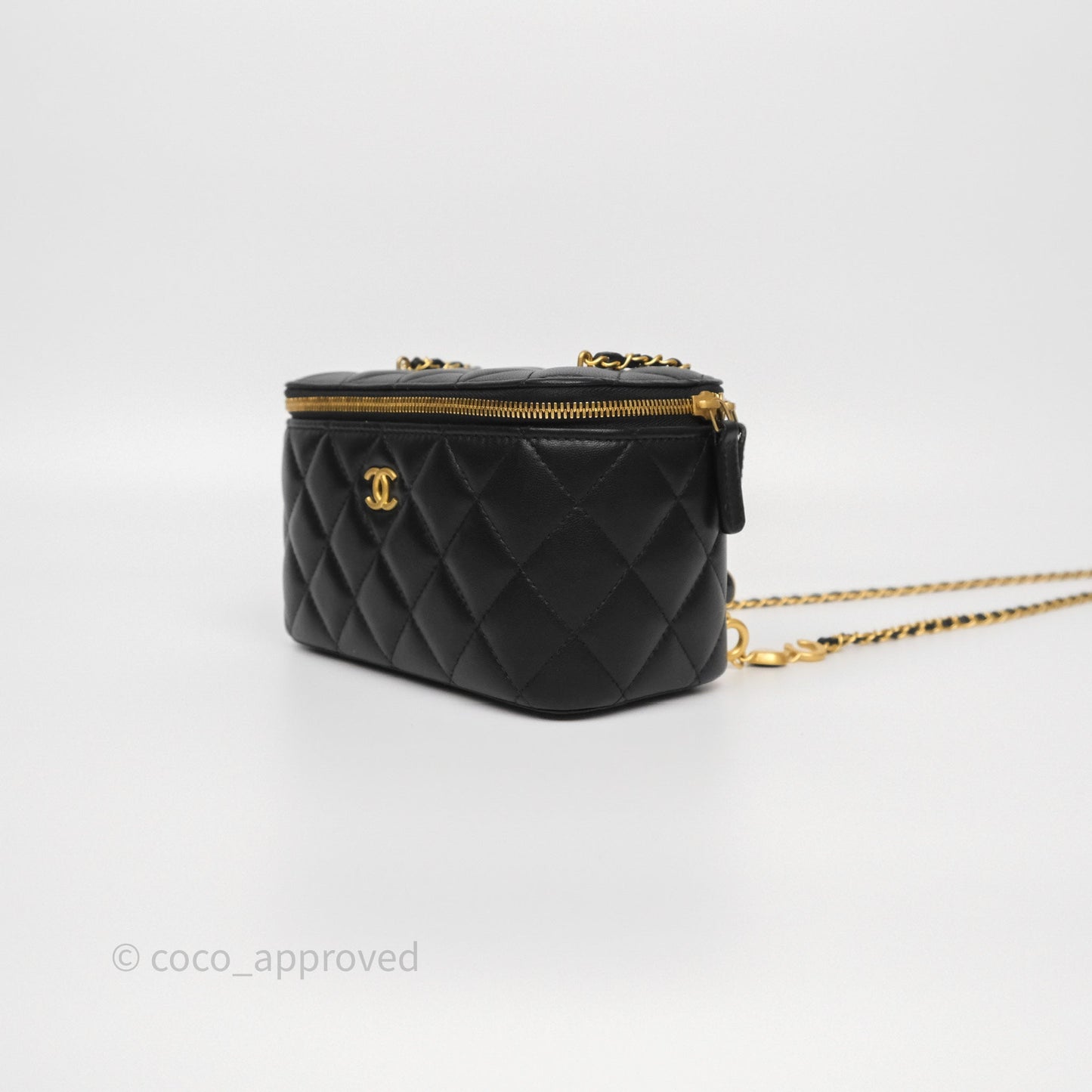 Chanel Vanity with COCO Heart Chain Black Lambskin Aged Gold Hardware