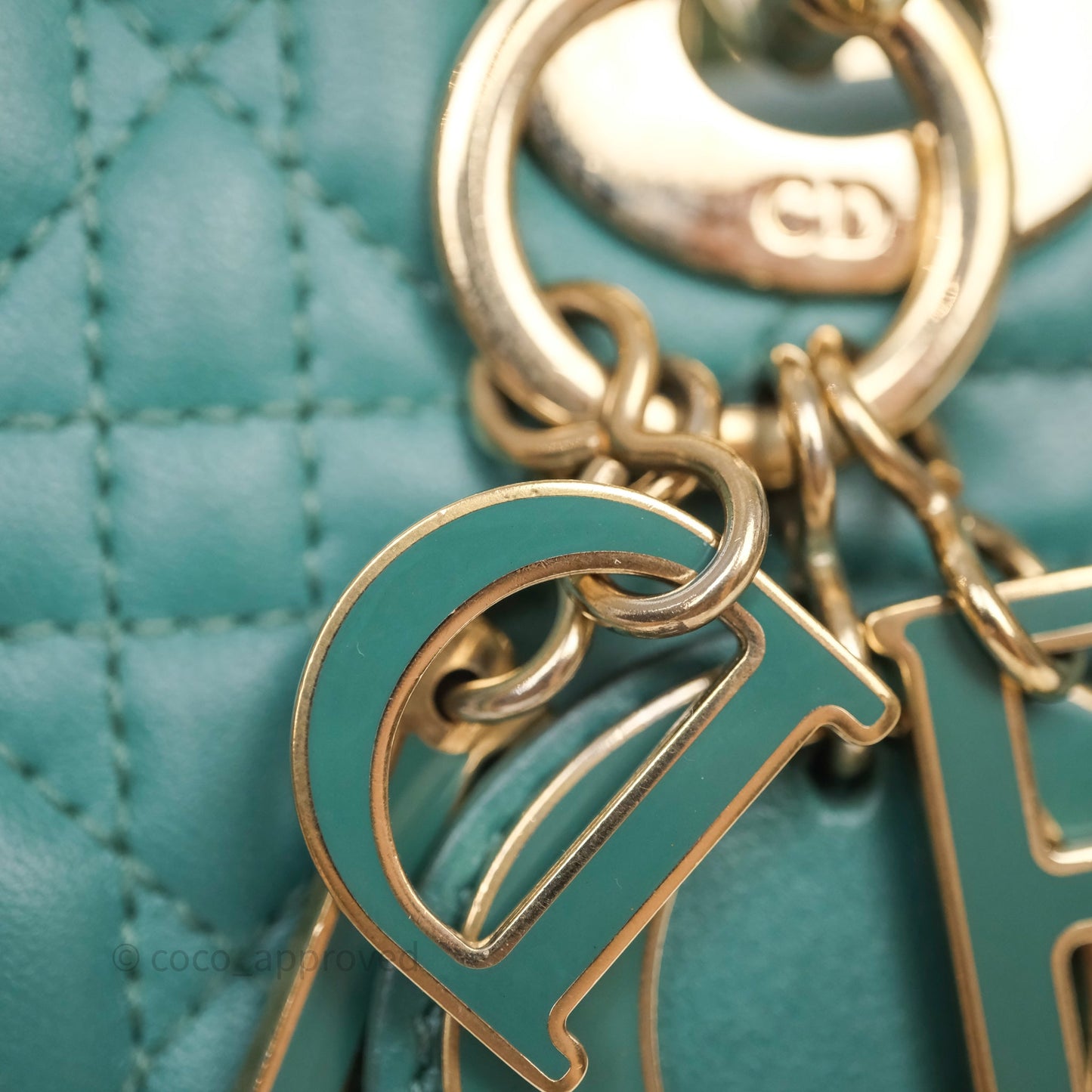 Christian Dior Mini Lady Dior Cannage Green Lambskin Gold Hardware