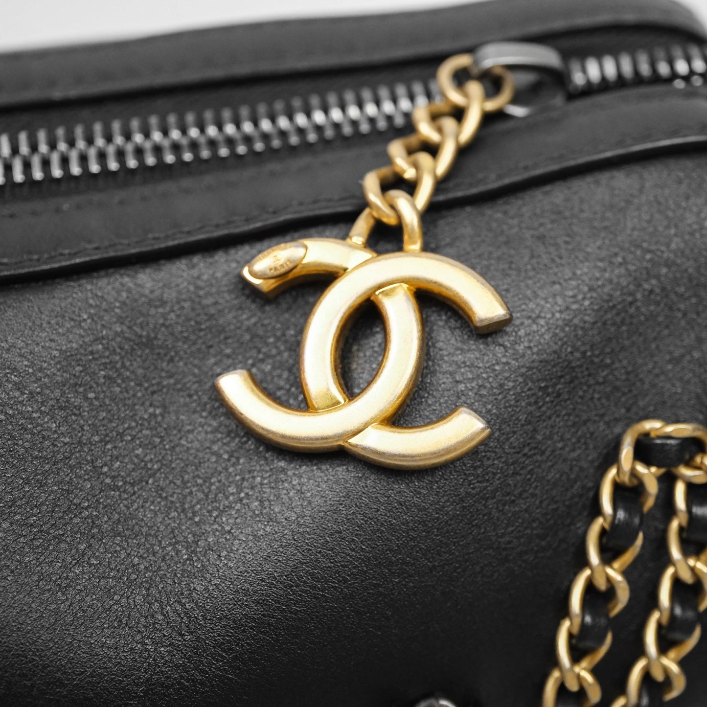 Chanel Logo Bowling Bag Black Calfskin Mixed Hardware