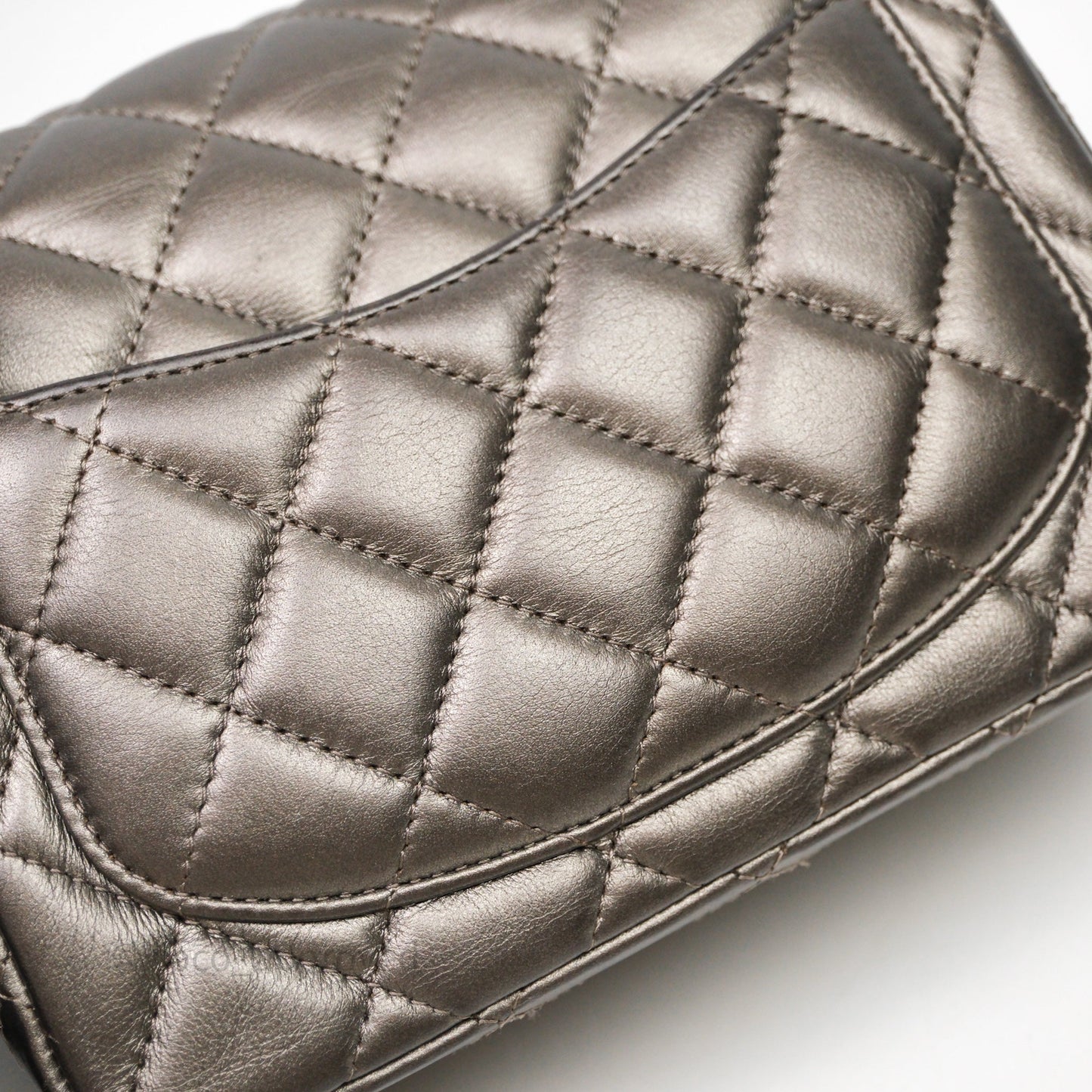Chanel Mini Square Metallic Dark Grey Lambskin Dark Silver Hardware