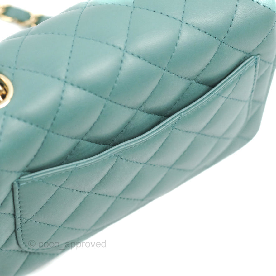 Chanel Mini Square Teal Green Lambskin Gold Hardware