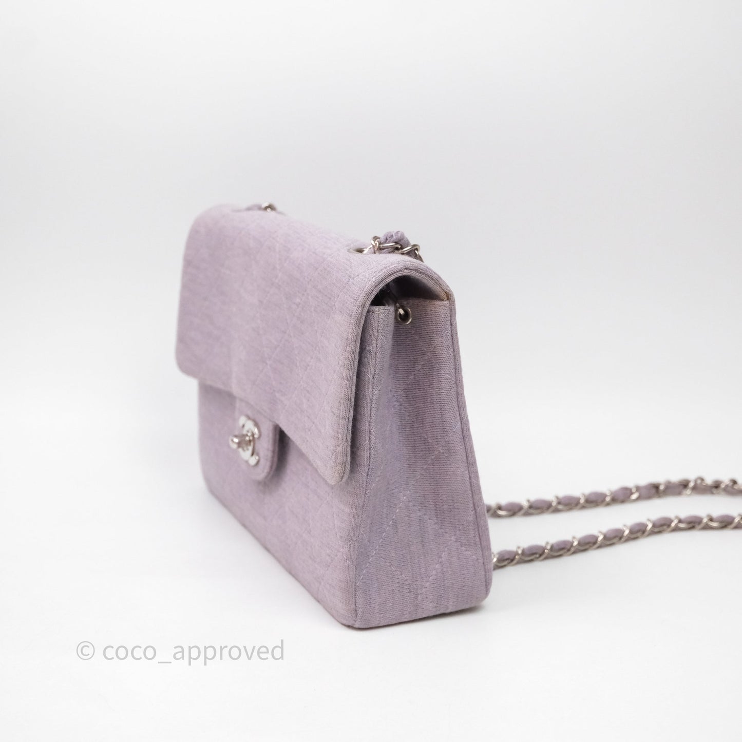 Chanel Medium Single Jersey Flap Bag Purple Silver Hardware
