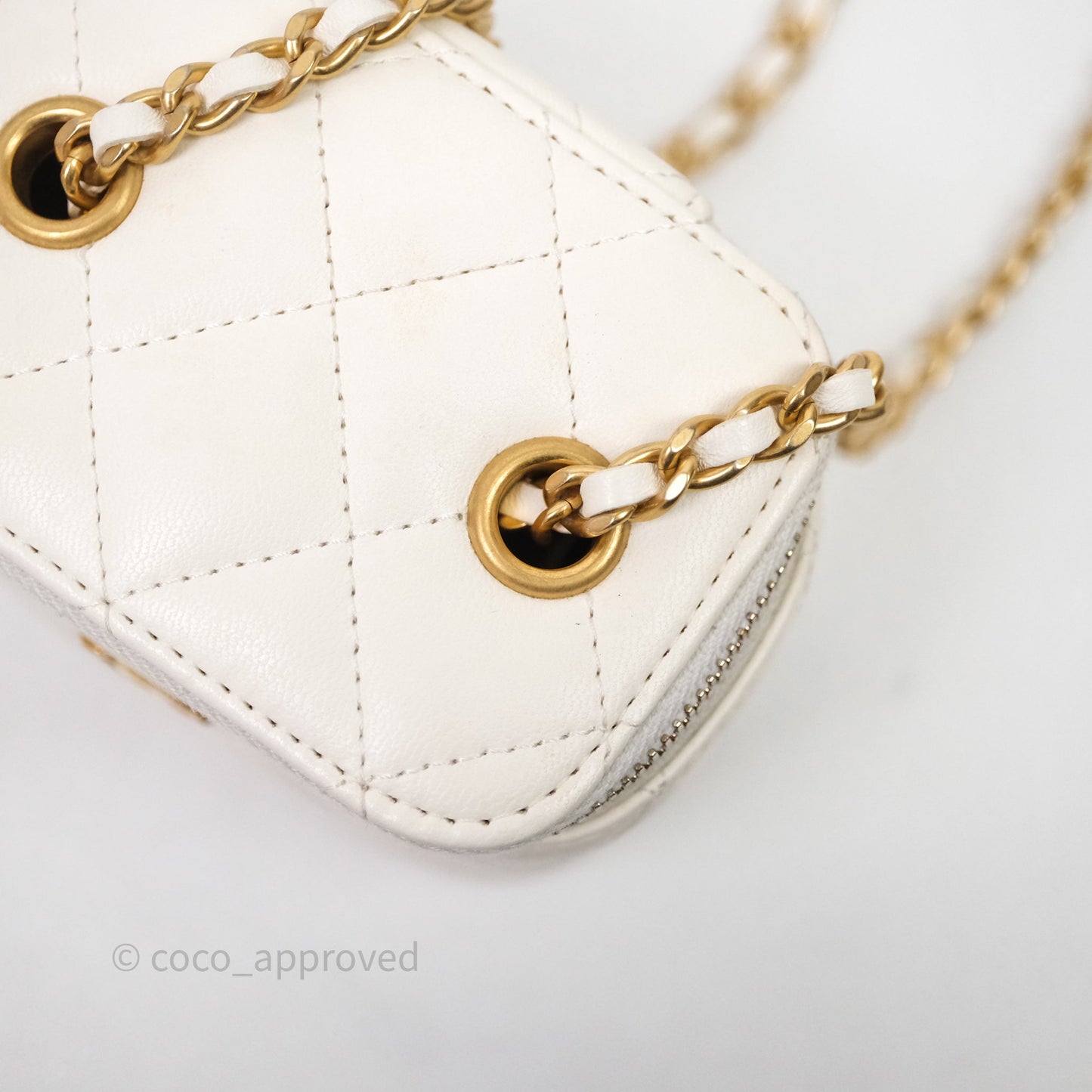 Chanel Quilted Pearl Crush Mini Vanity With Chain Ivory White Lambskin Aged Gold Hardware