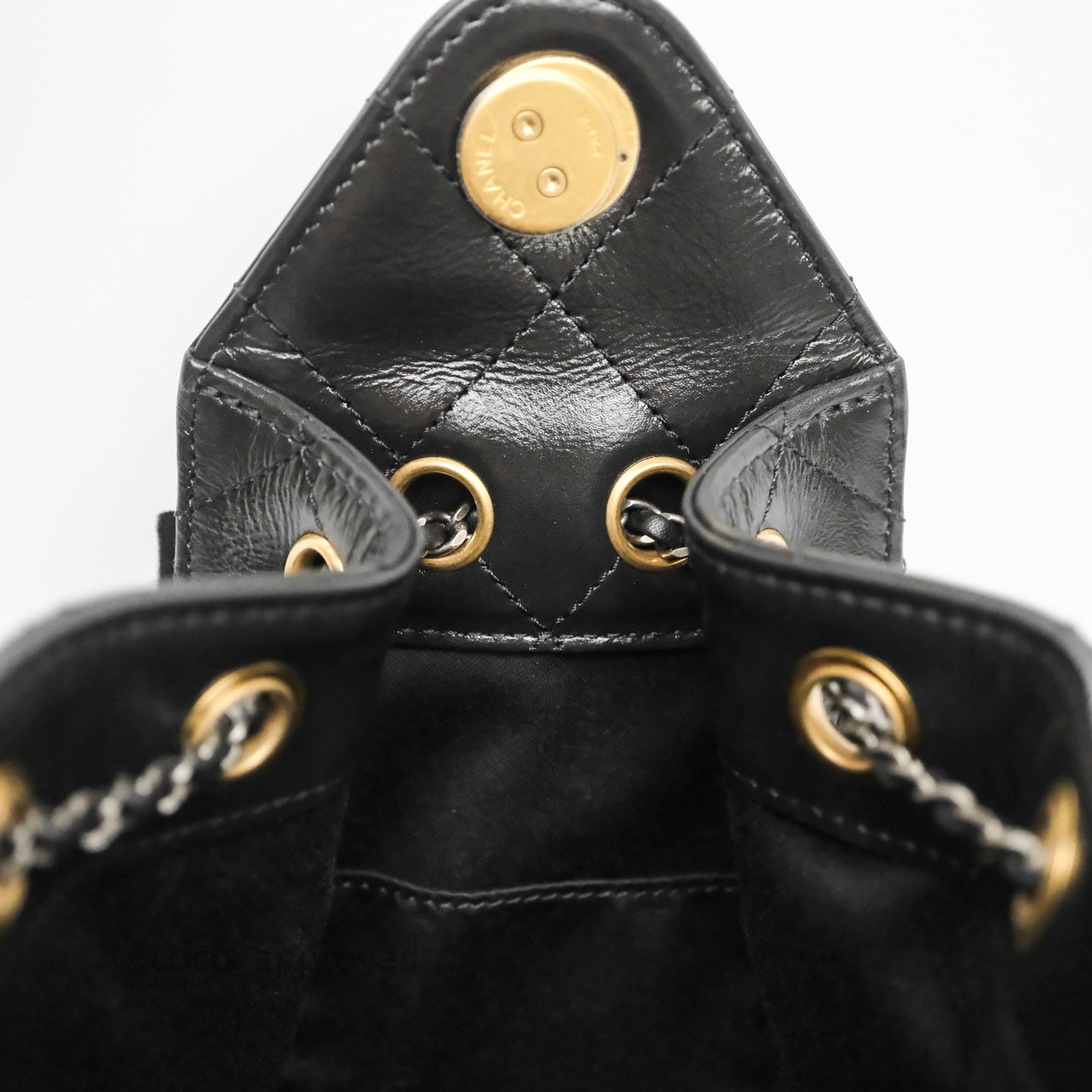 Chanel 25 Mini Black Shiny Crumpled Calfskin Mixed Hardware