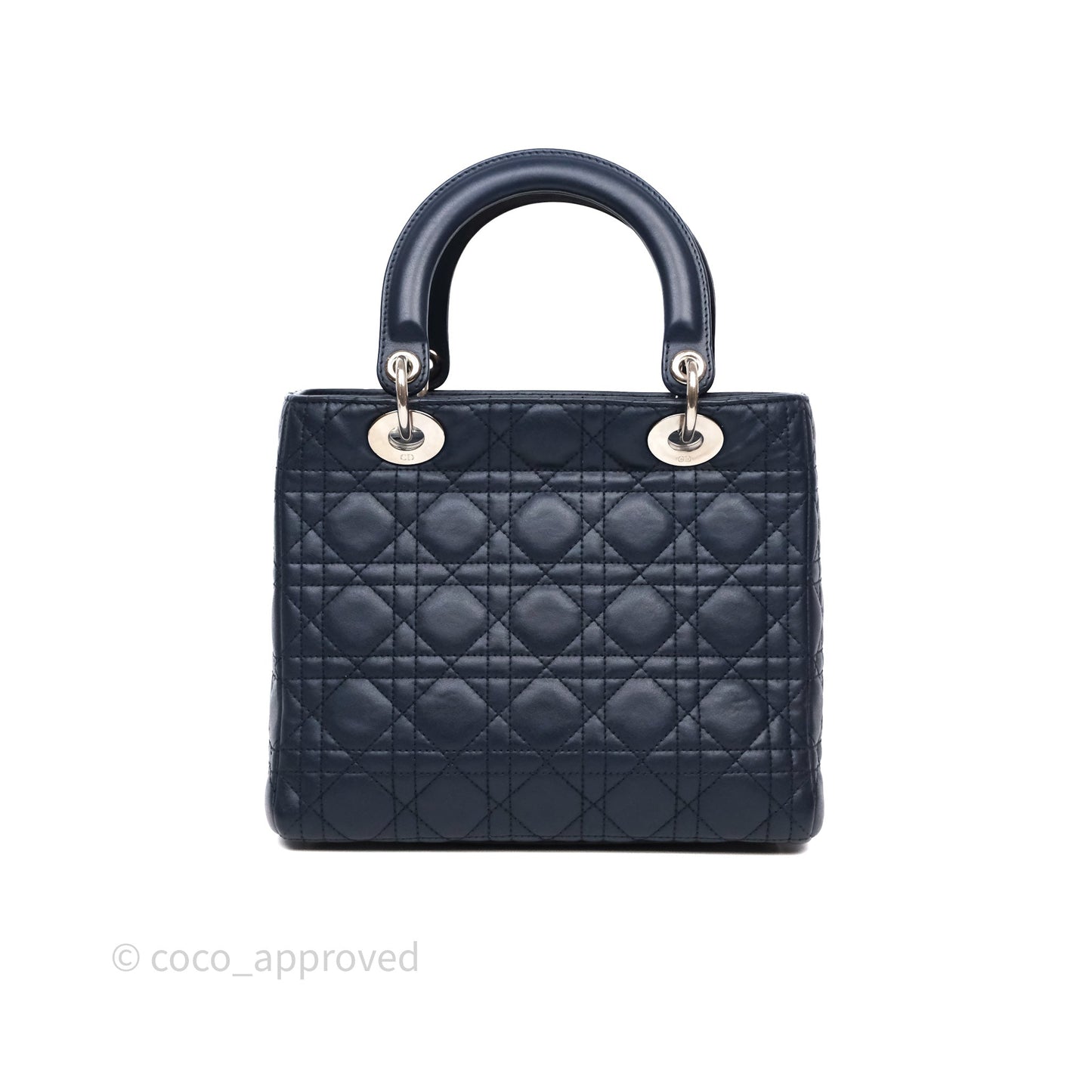 Christian Dior Medium Lady Dior Navy Lambskin Silver Hardware