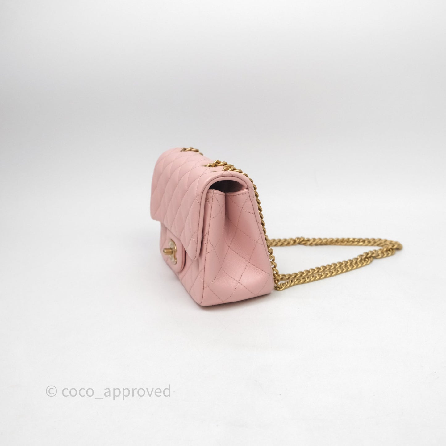 Chanel Quilted Mini Square Flap with Camellia Adjustable Chain Pink Clair Lambskin