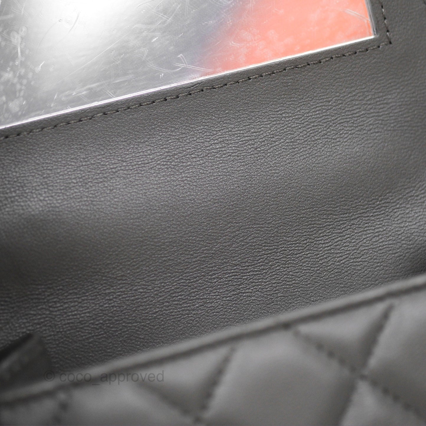 Chanel Mini Handle Clutch With Chain Grey Lambskin Gold Hardware
