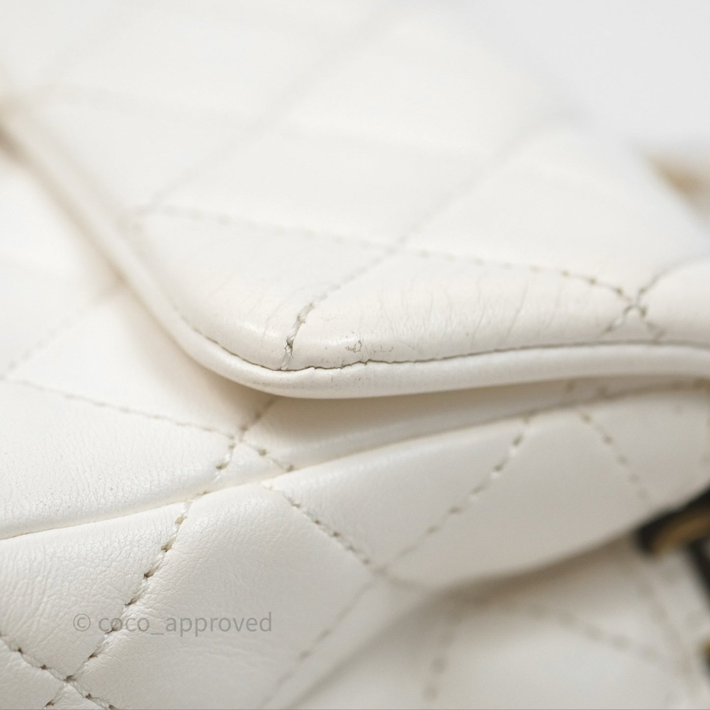 Chanel Mini Rectangular Pearl Crush Quilted White Lambskin Aged Gold Hardware