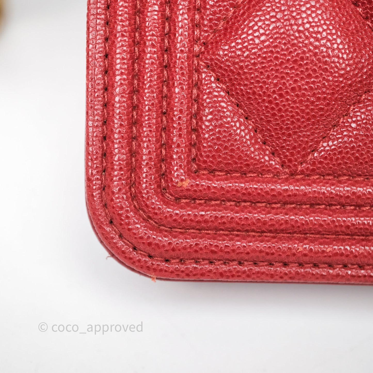 Chanel Boy Wallet on Chain WOC Red Caviar Aged Gold Hardware