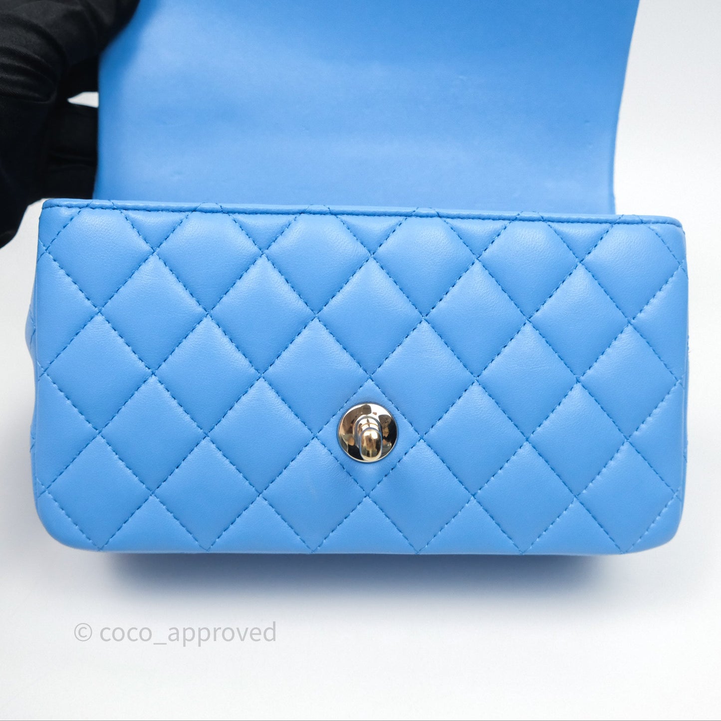 Chanel Top Handle Mini Rectangular Flap Blue Lambskin Gold Hardware