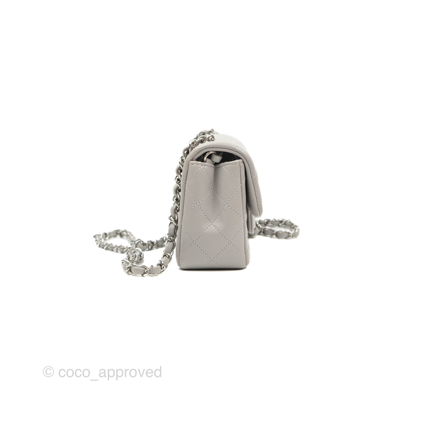 Chanel Quilted Mini Rectangular Grey Lambskin Silver Hardware