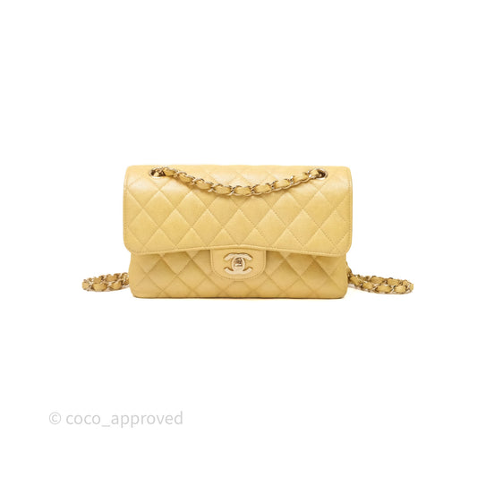 Chanel Small Classic Quilted Flap Iridescent Yellow Caviar Gold Hardware