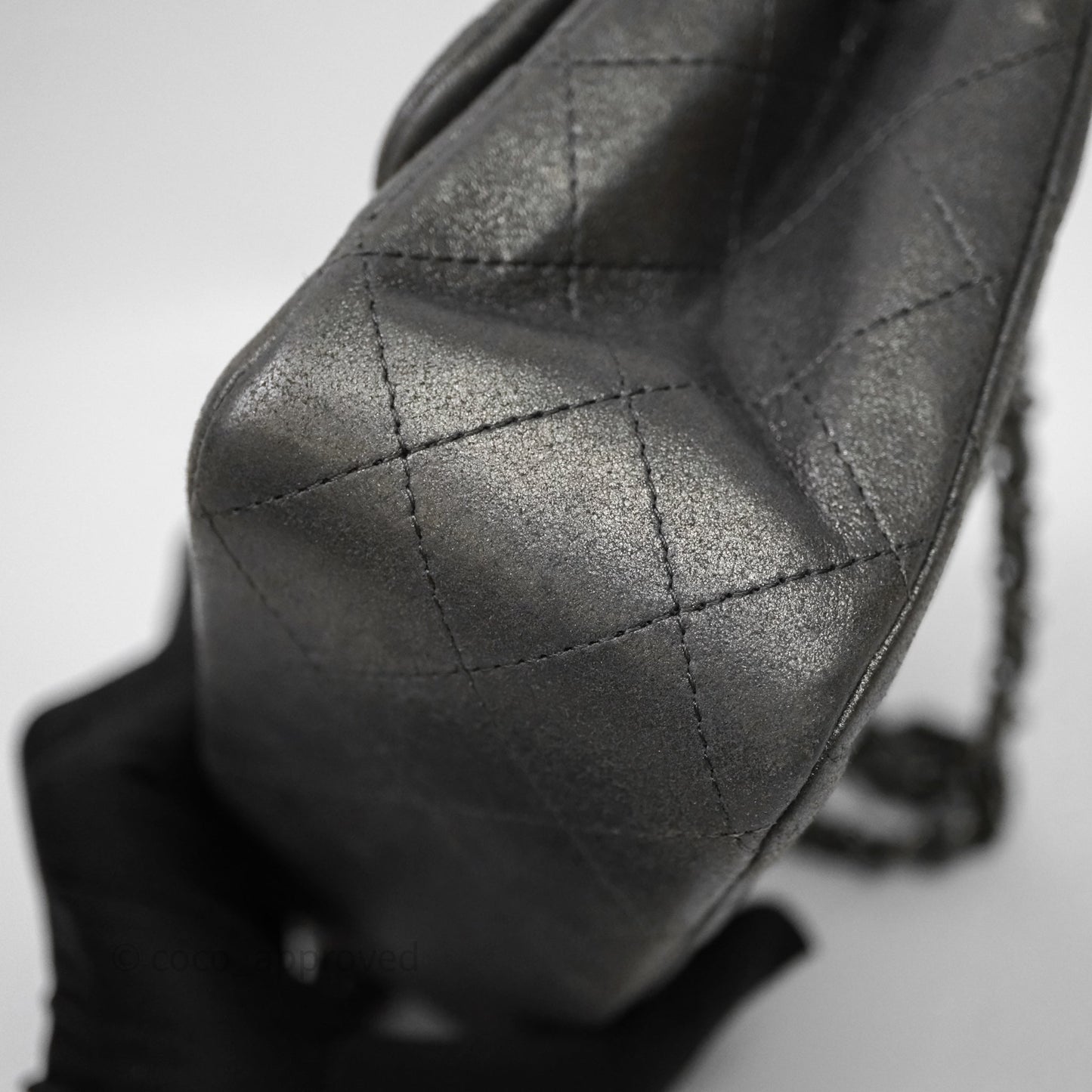 Chanel Mini Square Iridescent Grey Suede Gun Metal Hardware