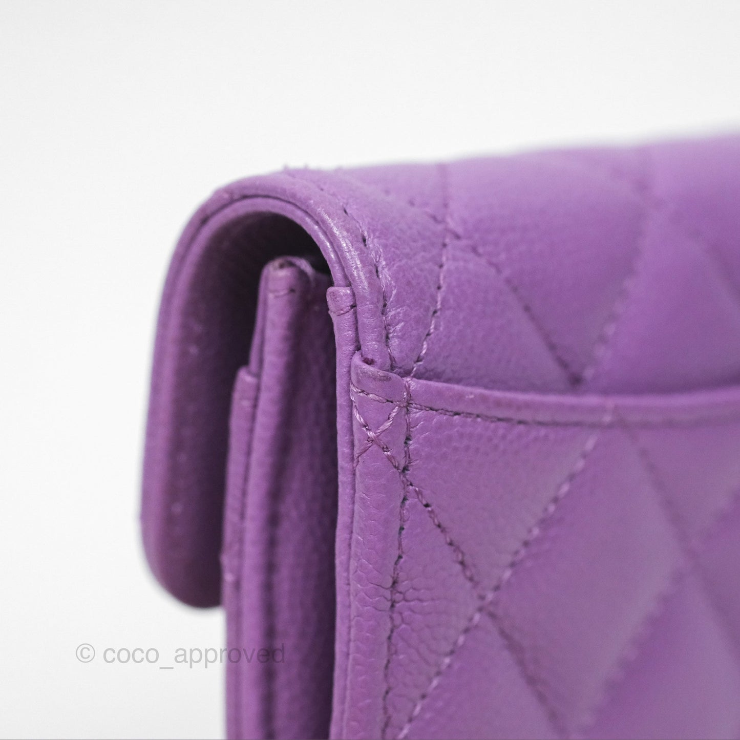 Chanel Classic Quilted Flap Card Holder Purple Caviar Gold Hardware